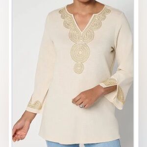 New Bellisima by Kim Gravel Slub Knit Boutique Beaded Tunic XLP Sandbar/Gold